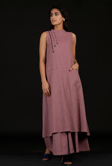 Set of 2: Plum Cotton Kurta and Pallazo